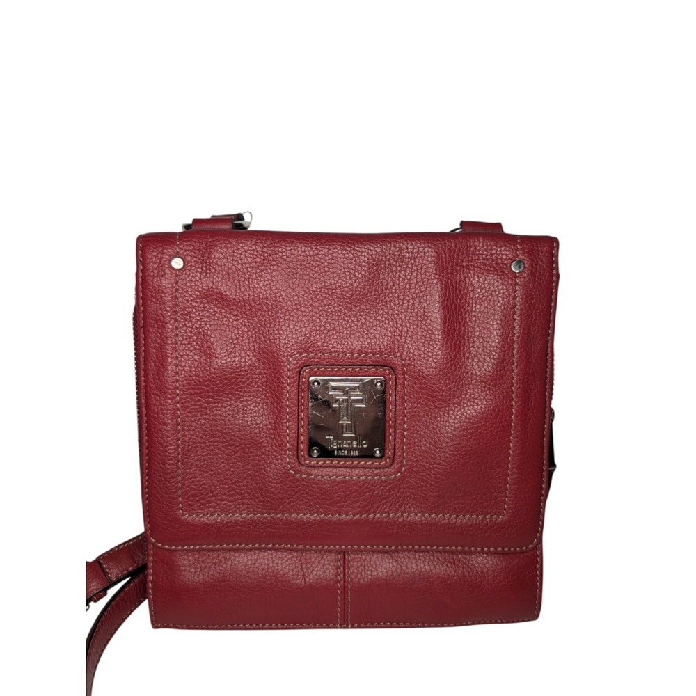 Tignanello Red Pebbled Leather Crossbody Flap Bag Silver Hardware Custom Lining